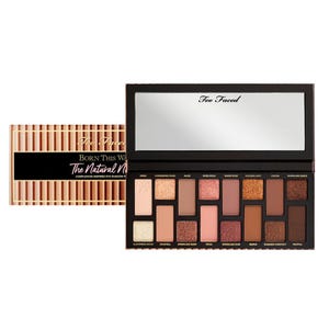 Too Faced Born This Way The Natural Nudes Eyeshadow Palette features 16 shades in natural, earthy tones, ranging from soft nudes to rich browns, with both matte and shimmer finishes.