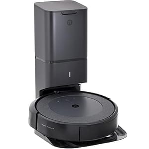 A robotic vacuum and automatic dirt disposal system, featuring a sleek design with a charging and debris collection station.
