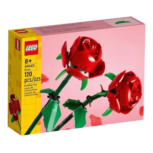 A box containing a lego rose toy.