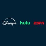 Logos for Disney+, Hulu, and ESPN are displayed on a dark background, representing streaming services for entertainment, TV shows, and sports.
