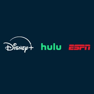 Logos for Disney+, Hulu, and ESPN are displayed on a dark background, representing streaming services for entertainment, TV shows, and sports.