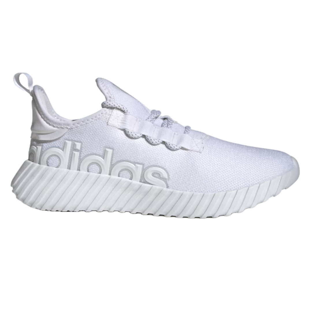 Adidas Kaptir 3.0 Shoes are white athletic sneakers with a chunky ribbed sole and large branding on the side. They feature a mesh upper for breathability and a pull tab at the heel for easy wear.