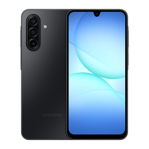 Samsung smartphone with a triple rear camera setup and a waterdrop notch display.
