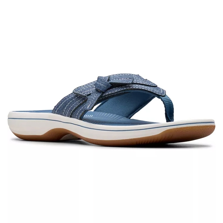 Blue flip-flop sandal with adjustable straps, cushioned insole, and a rubber outsole for comfort and durability.