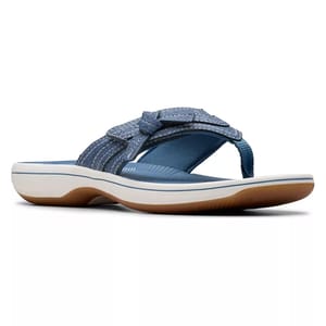 Blue flip-flop sandal with adjustable straps, cushioned insole, and a rubber outsole for comfort and durability.