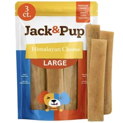 Jack & Pup Himalayan Cheese, Large, 3-count, is a grain-free dog treat made with high protein and limited ingredients.