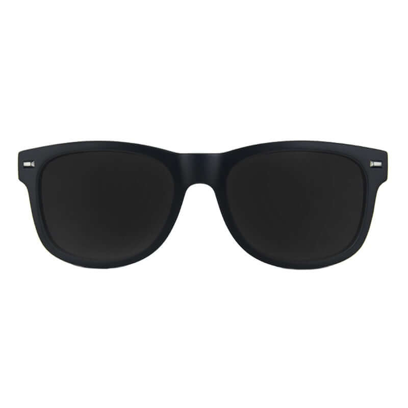 Sleek black sunglasses with a classic square frame and dark lenses, designed for a simple and modern look.