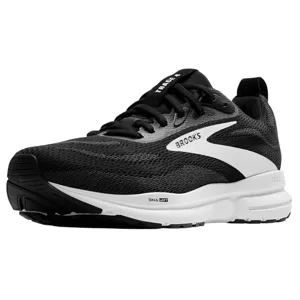 Black and white Brooks Trace 2 running shoe with DNA LOFT cushioning, designed for comfort and support.