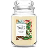 Yankee Candle jar featuring the \“Christmas Cookie\“ scent, noted for its room-filling fragrance with a holiday theme.
