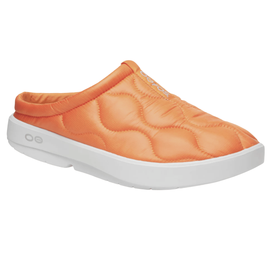 Orange slip-on clog with a quilted upper and white sole, featuring cushioning designed for comfort and recovery.