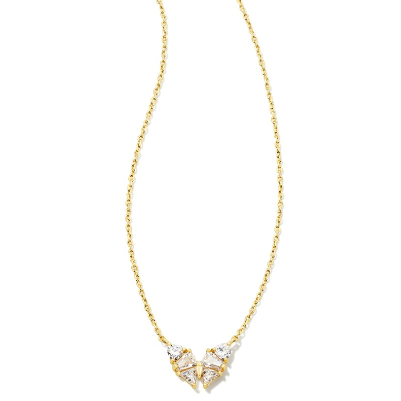 The Blair Gold Butterfly Pendant Necklace features a delicate gold chain with a center butterfly pendant adorned with crystal accents, merging elegance and whimsy.