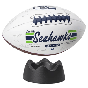 Seattle Seahawks football with team logo, NFC and Super Bowl champion details, includes a black display stand.