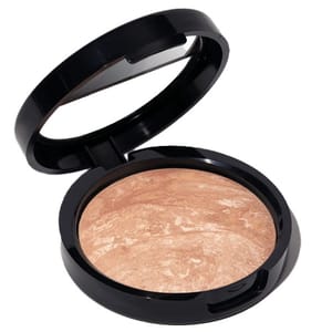 Opened compact with marble-patterned bronzer inside.