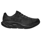 Black HOKA running shoe with a textured knit upper and cushioned sole, featuring the HOKA logo on the side.