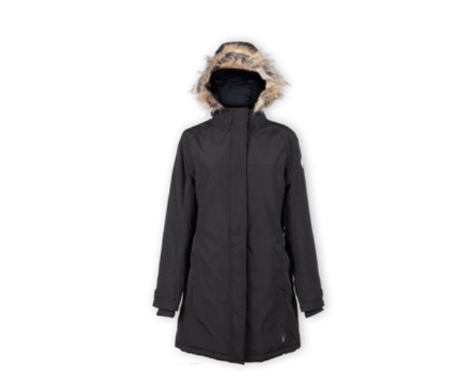 A black parka with a fur-lined hood.