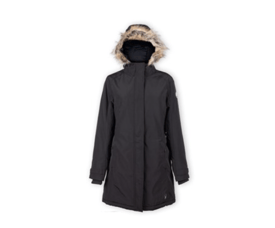 A black parka with a fur-lined hood.
