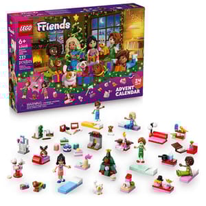 LEGO Friends Advent Calendar featuring mini figures and small festive builds, suitable for ages 6+ with 237 pieces.