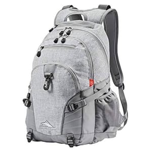 A gray backpack with multiple compartments and a spacious design, featuring adjustable shoulder straps, side mesh pockets, and a front clip.