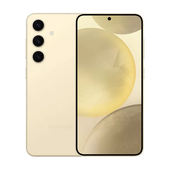 A gold Samsung smartphone with a triple camera setup on the back and a display with a single centered punch-hole camera.