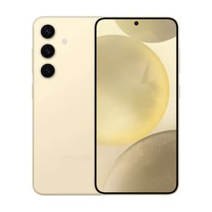 A gold Samsung smartphone with a triple camera setup on the back and a display with a single centered punch-hole camera.