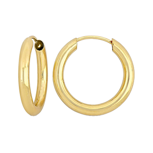 Pair of gold circular hoop earrings with a smooth, polished finish and a secure clasp.