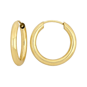 Pair of gold circular hoop earrings with a smooth, polished finish and a secure clasp.