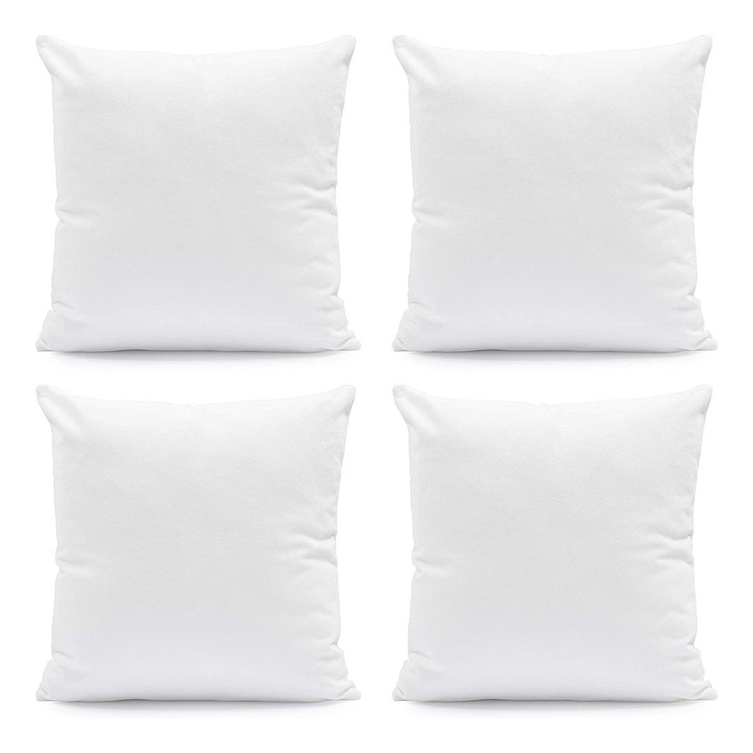 Four white square pillows on a plain background, arranged in a 2x2 grid.