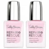 Two bottles of Sally Hansen Repair + Rescue Insta-Smooth Ridge Filler are shown, featuring a light pink liquid and metallic caps.
