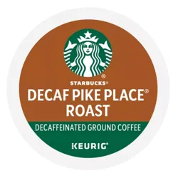 Starbucks Decaf Pike Place Roast K-Cup Pod for Keurig, featuring decaffeinated ground coffee.