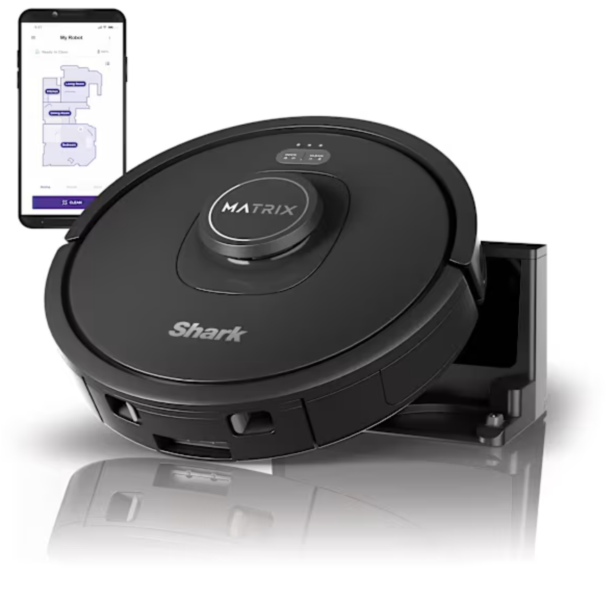 Shark Matrix robot vacuum with app connectivity for mapping and cleaning control.
