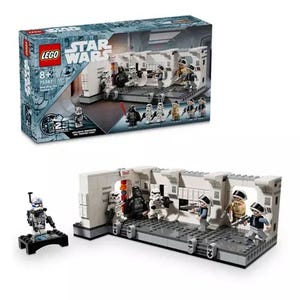 LEGO Star Wars set 75337, depicting a scene with figures in a hallway, suitable for ages 8 and up.