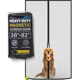 Heavy-Duty Magnetic Screen Door, 38\“x82\“, designed to be bug-free and pet-friendly with a lifetime replacement guarantee.