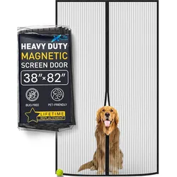 Heavy-Duty Magnetic Screen Door, 38\“x82\“, designed to be bug-free and pet-friendly with a lifetime replacement guarantee.