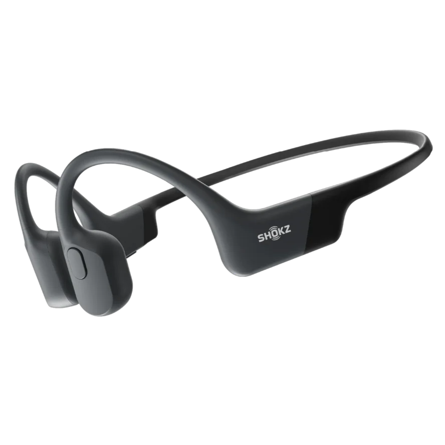 Bone conduction headphones from Shokz, featuring a sleek and lightweight design for open-ear listening.