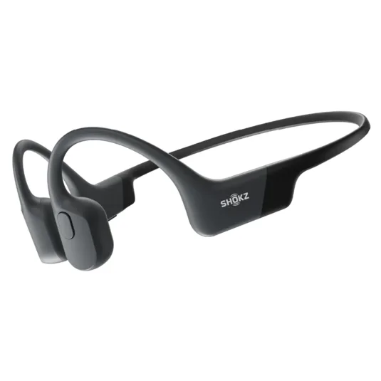Bone conduction headphones from Shokz, featuring a sleek and lightweight design for open-ear listening.