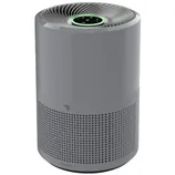 A sleek, cylindrical air purifier with a perforated lower section, a top vent, and controls on the top surface, labeled \“PURIFY 9.\“
