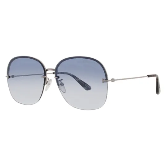 Square-shaped sunglasses with thin metal frames and gradient blue lenses.