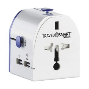 This is a Travel Smart by Conair universal power adapter designed for converting plug types for international travel, featuring multiple country plug standards.