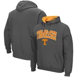 Dark gray hoodie with \“TENNESSEE\“ in orange letters and a Tennessee \“T\“ logo on the front. The hoodie features an orange lining and the word \“VOLUNTEERS\“ on the hood's edge.