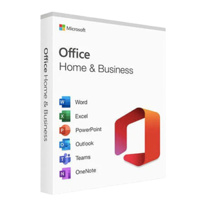 Microsoft Office Home & Business includes Word, Excel, PowerPoint, Outlook, Teams, and OneNote.