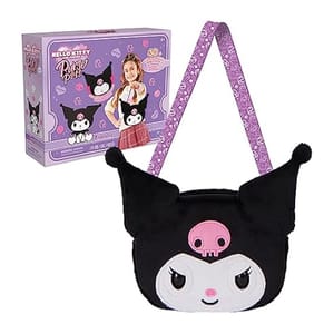 Hello Kitty Purse Pets featuring a Kuromi design; includes a bag with a purple strap and a box showing a girl wearing the item.