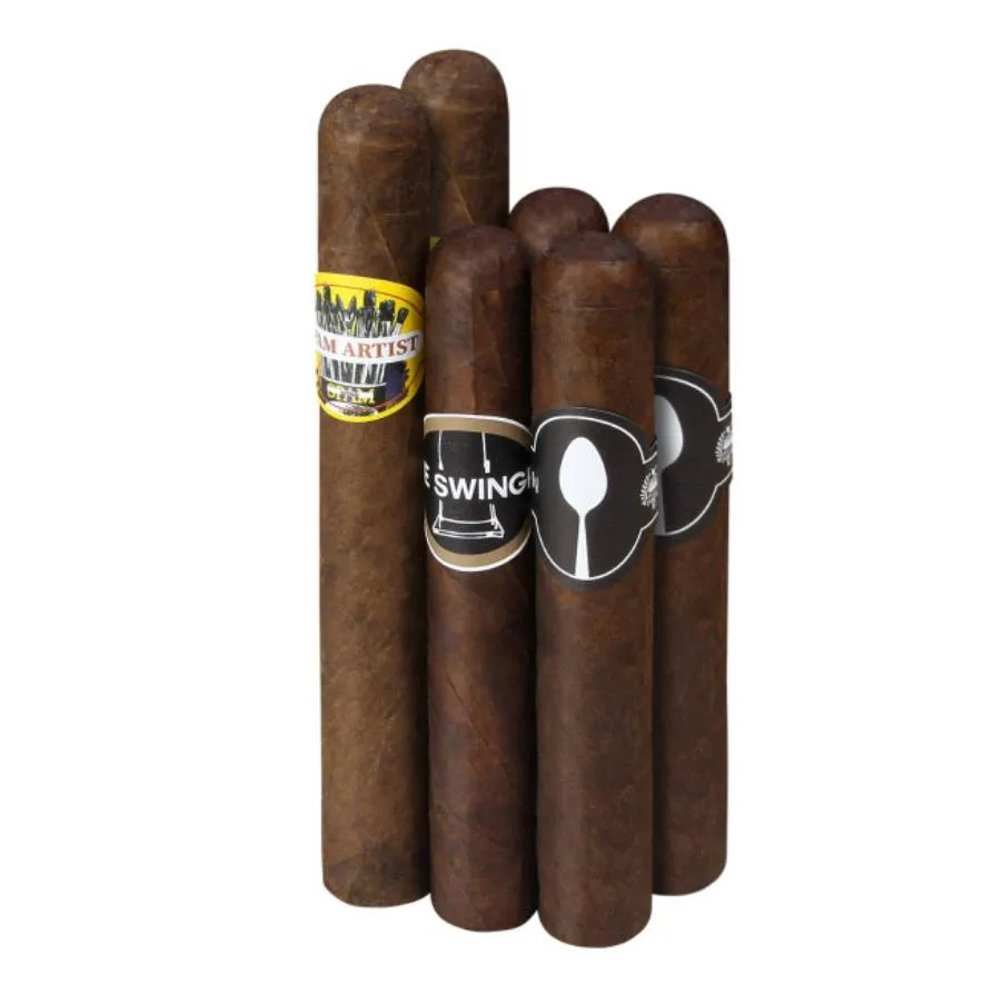 Five cigars with different labels are displayed against a white background.