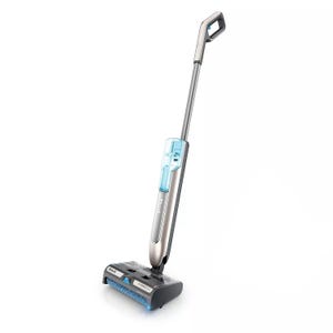Shark HydroDuo Hard Floor Cleaner is a sleek, upright cleaning device with a mop and vacuum function, featuring a blue water tank and adjustable handle. Ideal for efficiently cleaning hard floor surfaces.