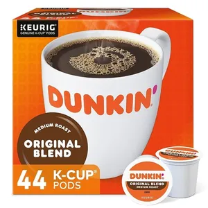 Dunkin' Original Blend Medium Roast coffee, 44 K-Cup pods for Keurig machines.