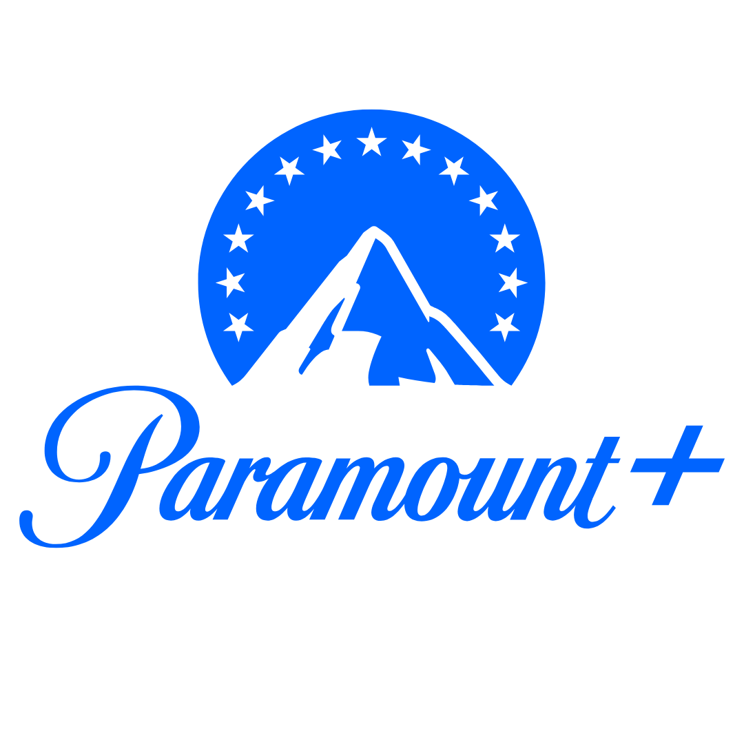 The logo displays Paramount+, a streaming service known for offering movies, TV shows, and original content. It features a mountain with stars in a circular pattern above the stylized \“Paramount+\“ text.