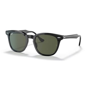 Ray-Ban Hawkeye Sunglasses feature a black square frame with dark green lenses and the Ray-Ban logo on the upper corner of the right lens.