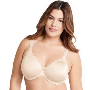 A seamless underwire bra with full-coverage cups and wide, supportive straps, presented in a neutral color.