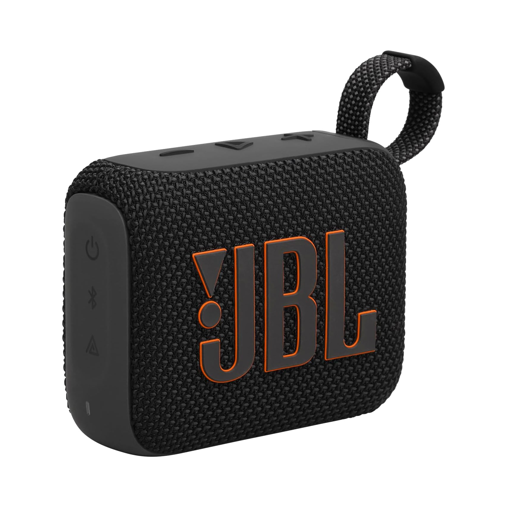 The JBL Go 4 is a compact, portable Bluetooth speaker with durable fabric material, featuring easy-to-use side buttons and a convenient carrying loop, designed for on-the-go music streaming.
