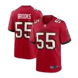 Red Tampa Bay Buccaneers jersey with \“Brooks\“ and number 55, featuring Nike and NFL logos, and black accents on sleeves.