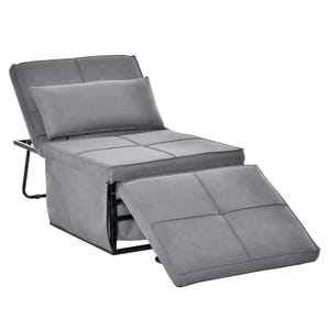 A gray 4-in-1 convertible chair bed with a metal frame, designed for multifunctional use as a chair, chaise lounge, footrest, or bed, featuring a matching cushion and folding design for space-saving convenience.